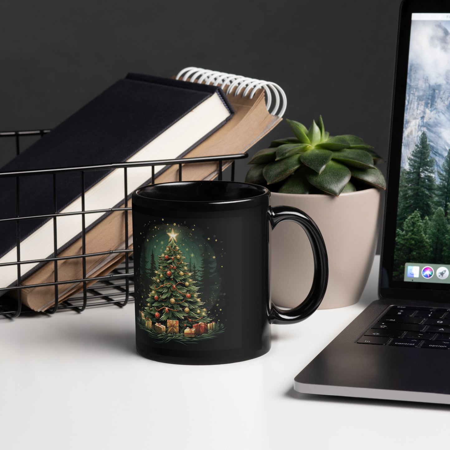 Christmas Tree Black Glossy Mug