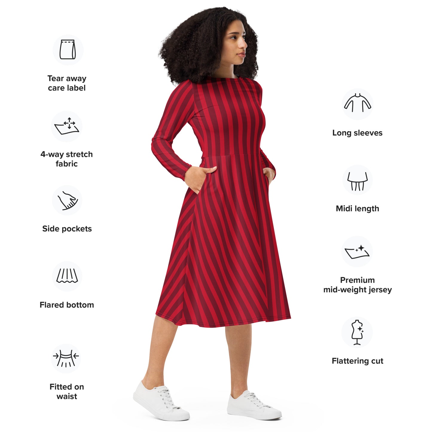 Red Stripe long sleeve midi dress