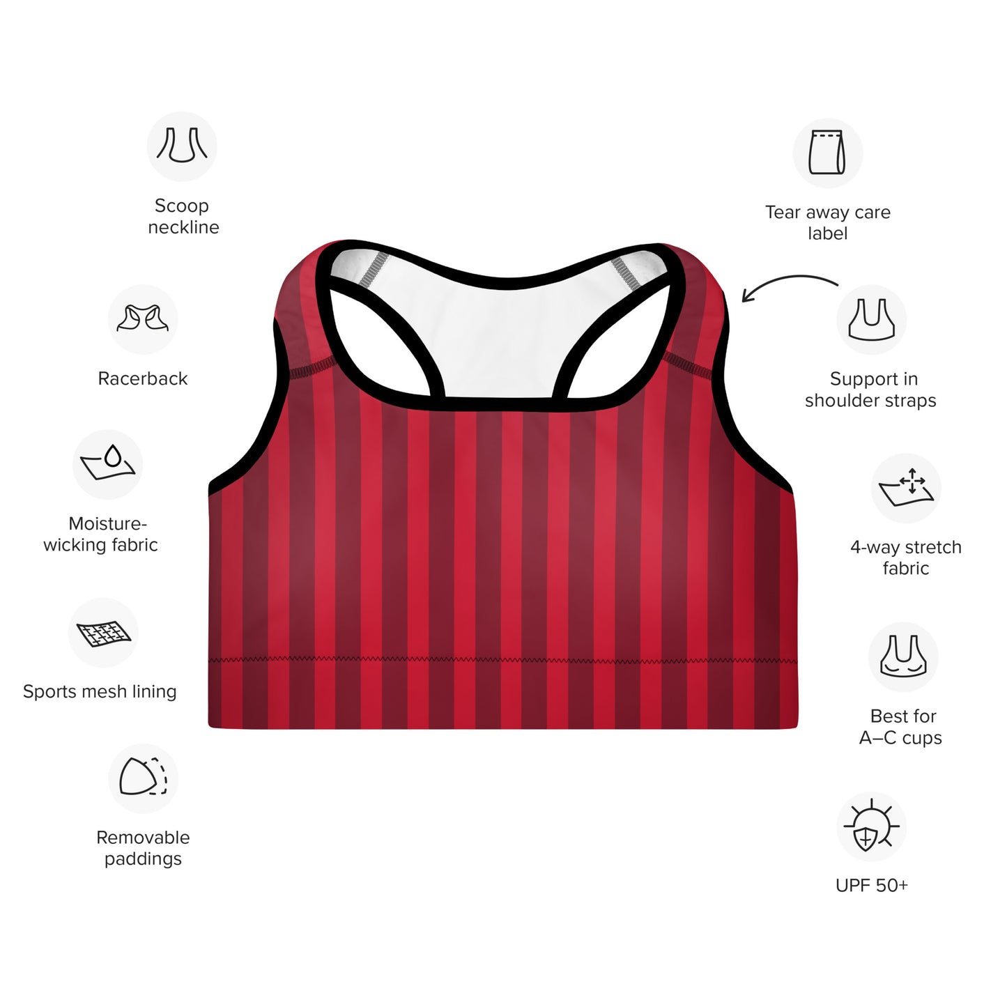 Holiday Red Stripe Padded Sports Bra